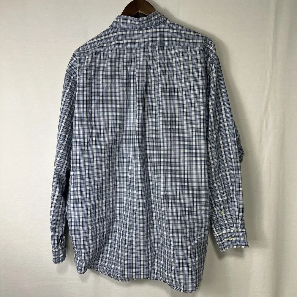 Polo Ralph Lauren Men's XL Button‎ Down Blue Plaid Shirt Long Sleeve Oxford